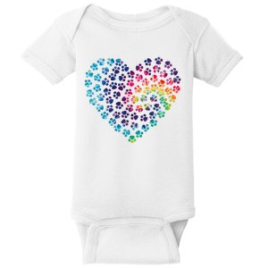 Rainbow Paw Print Heart Dog Lover Baby Bodysuit