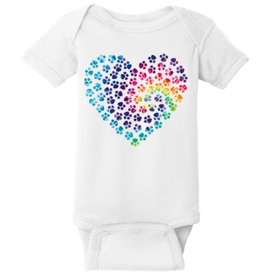Rainbow Paw Print Heart Dog Lover Baby Bodysuit