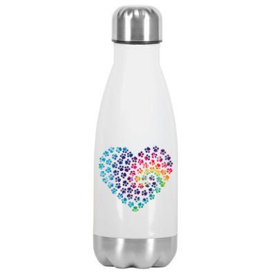 Rainbow Paw Print Heart Dog Lover Stainless Steel Insulated Water Bottle