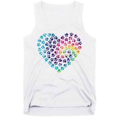 Rainbow Paw Print Heart Dog Lover Tank Top