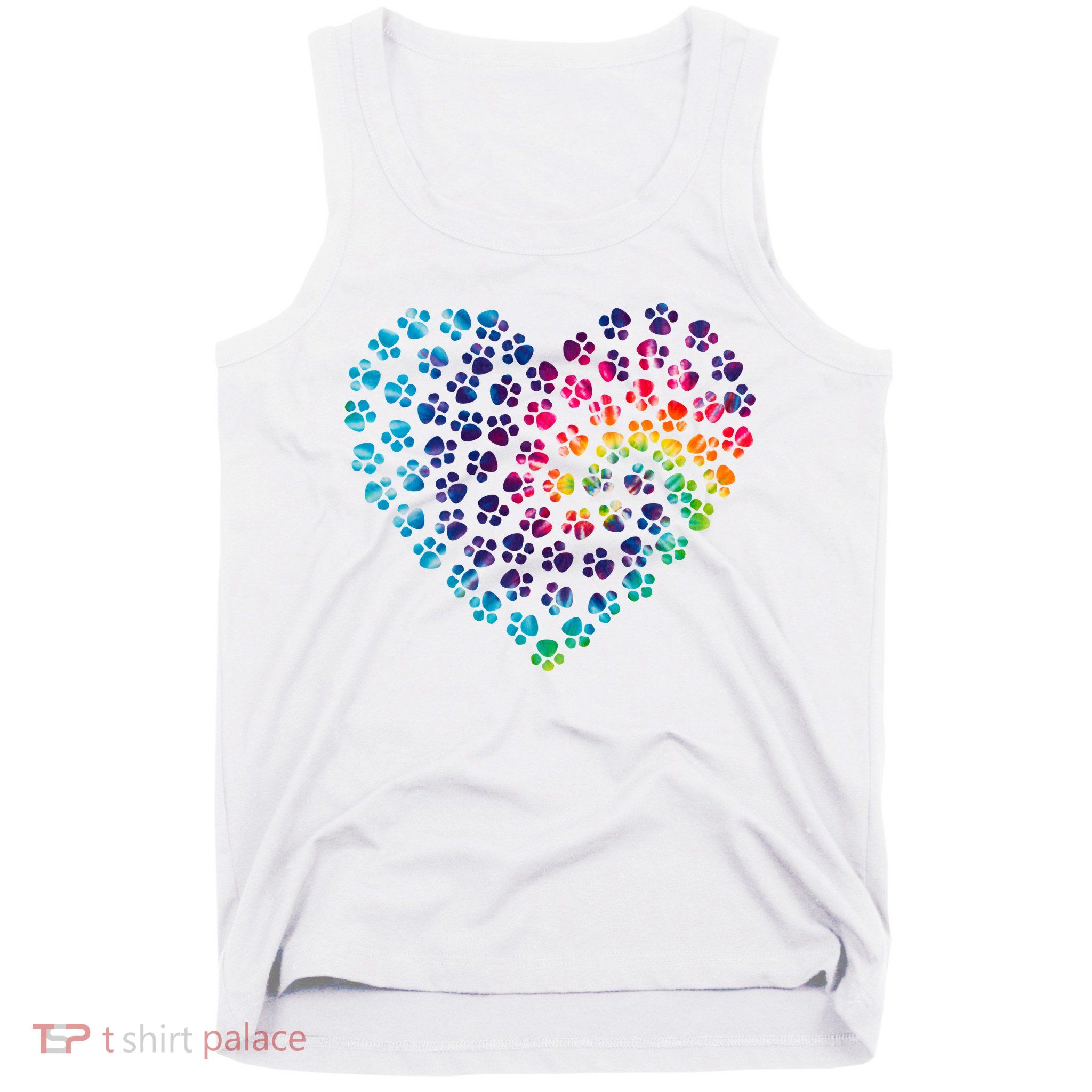 Rainbow Paw Print Heart Dog Lover Tank Top