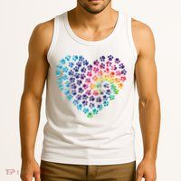 Rainbow Paw Print Heart Dog Lover Tank Top