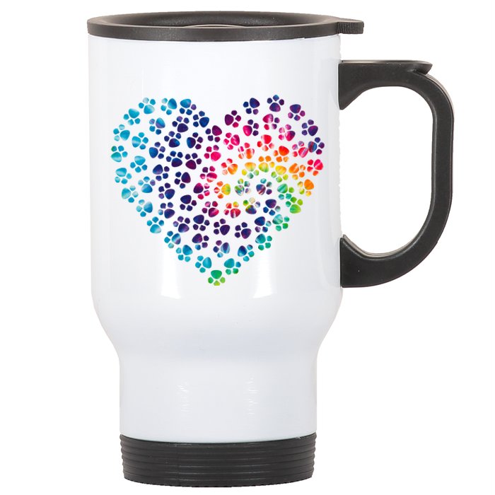 Rainbow Paw Print Heart Dog Lover Stainless Steel Travel Mug