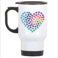 Rainbow Paw Print Heart Dog Lover Stainless Steel Travel Mug