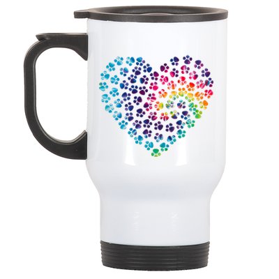 Rainbow Paw Print Heart Dog Lover Stainless Steel Travel Mug