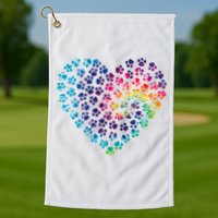 Rainbow Paw Print Heart Dog Lover Golf Towel