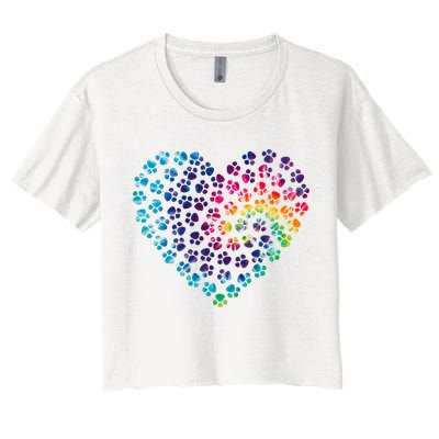 Rainbow Paw Print Heart Dog Lover Crop Top