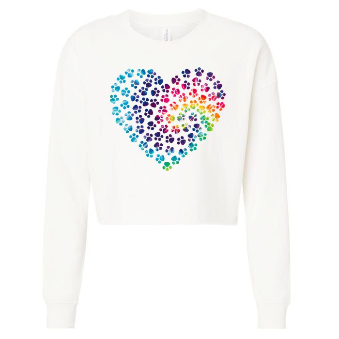 Rainbow Paw Print Heart Dog Lover Cropped Pullover Crew