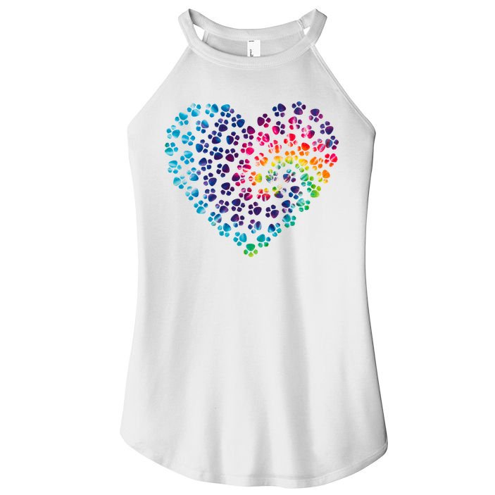 Rainbow Paw Print Heart Dog Lover Women's Perfect Tri Rocker Tank