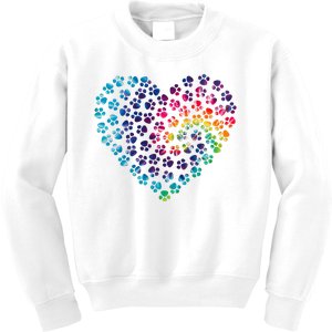 Rainbow Paw Print Heart Dog Lover Kids Sweatshirt