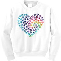 Rainbow Paw Print Heart Dog Lover Kids Sweatshirt