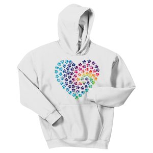 Rainbow Paw Print Heart Dog Lover Kids Hoodie