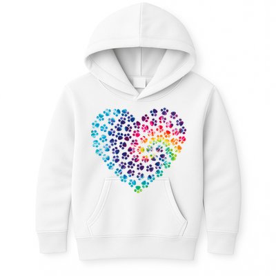 Rainbow Paw Print Heart Dog Lover Kids Hoodie