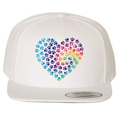 Rainbow Paw Print Heart Dog Lover Wool Snapback Cap