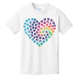 Rainbow Paw Print Heart Dog Lover Kids T-Shirt