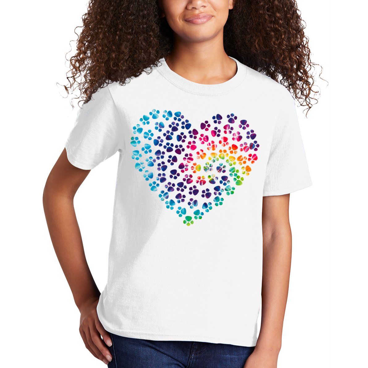 Rainbow Paw Print Heart Dog Lover Kids T-Shirt