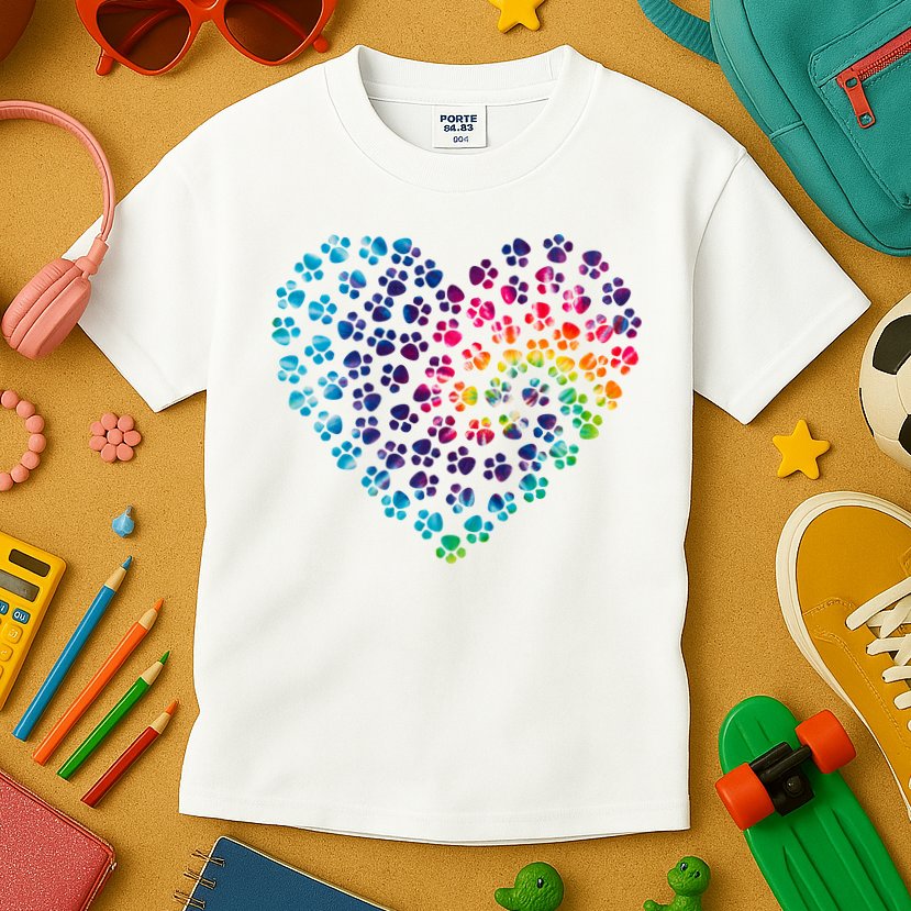 Rainbow Paw Print Heart Dog Lover Kids T-Shirt