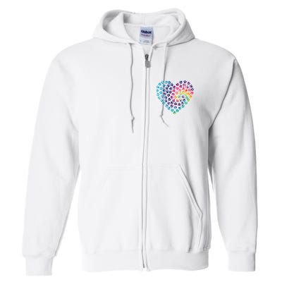 Rainbow Paw Print Heart Dog Lover Full Zip Hoodie