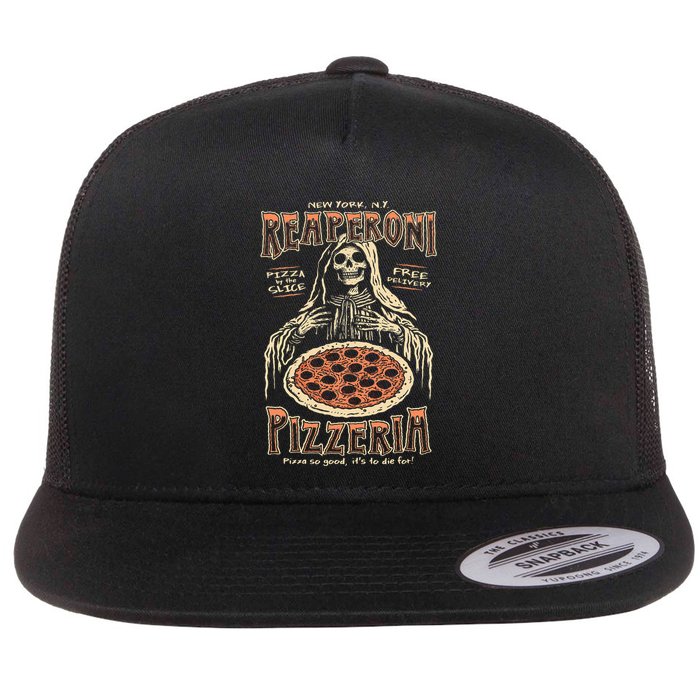 Reaperoni Pizzeria Pizza So Good ItS To Die For Flat Bill Trucker Hat