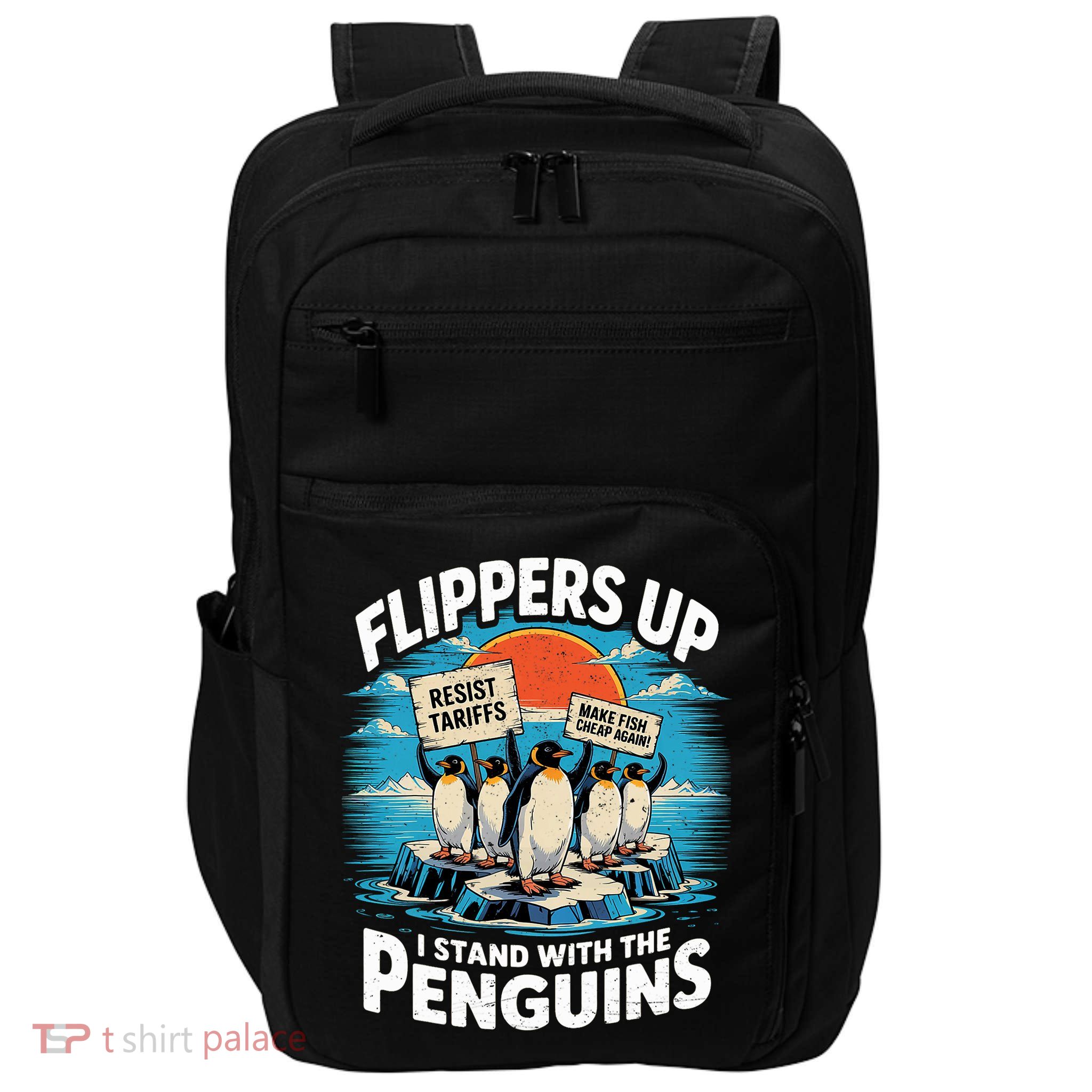 Resist Penguins Protest Against Tariffs Impact Tech Backpack