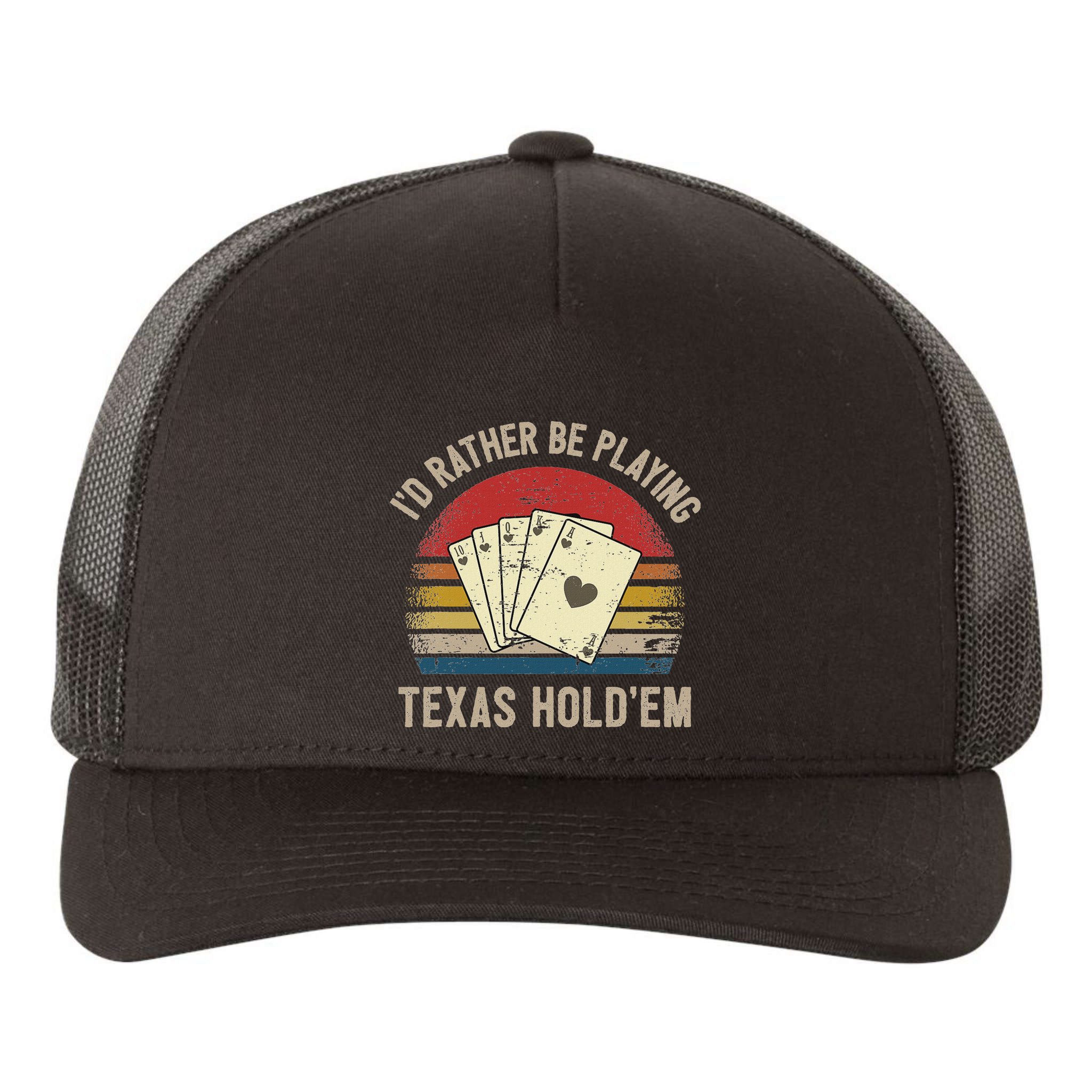Retro Poker Player Texas HoldEm Poker Game Royal Flush Yupoong Adult 5-Panel Trucker Hat