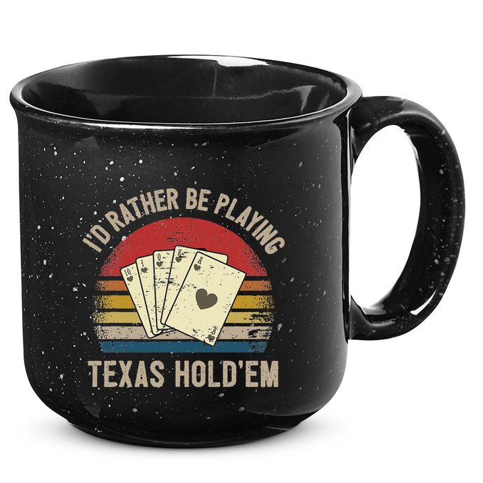 Retro Poker Player Texas HoldEm Poker Game Royal Flush 15oz Campfire Ceramic Mug
