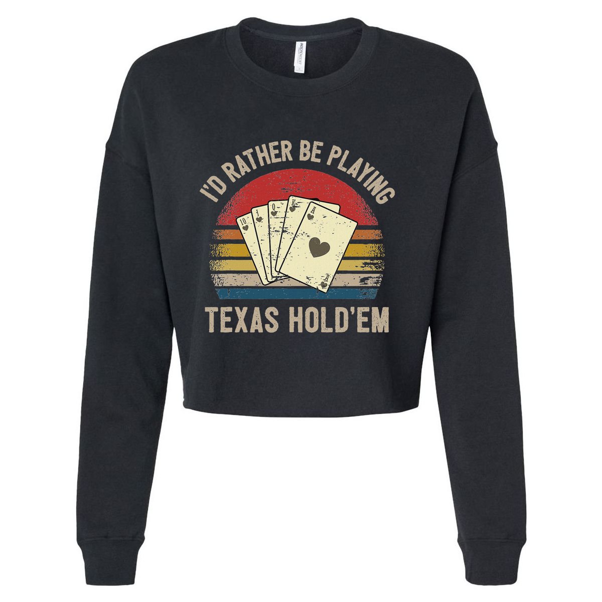 Retro Poker Player Texas HoldEm Poker Game Royal Flush Cropped Pullover Crew