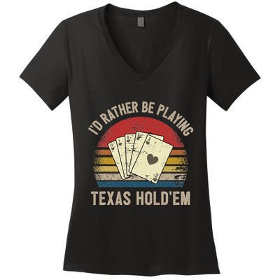 Retro Poker Player Texas HoldEm Poker Game Royal Flush Women's V-Neck T-Shirt