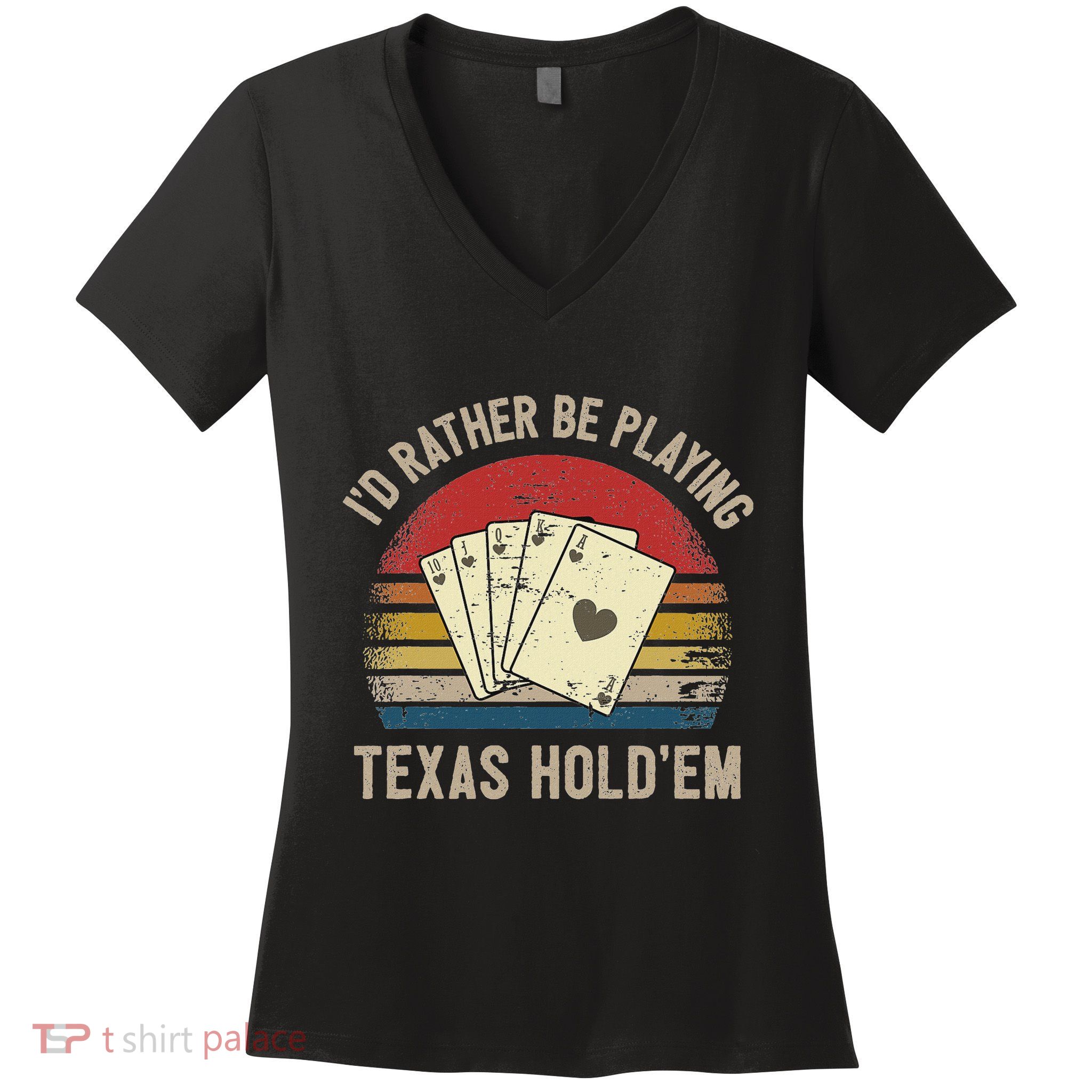 Retro Poker Player Texas HoldEm Poker Game Royal Flush Women's V-Neck T-Shirt