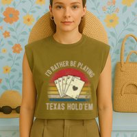 Retro Poker Player Texas HoldEm Poker Game Royal Flush Garment-Dyed Women's Muscle Tee