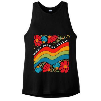 Resist Persist Prevail Funny Liberal Political Boho Floral Ladies PosiCharge Tri-Blend Wicking Tank