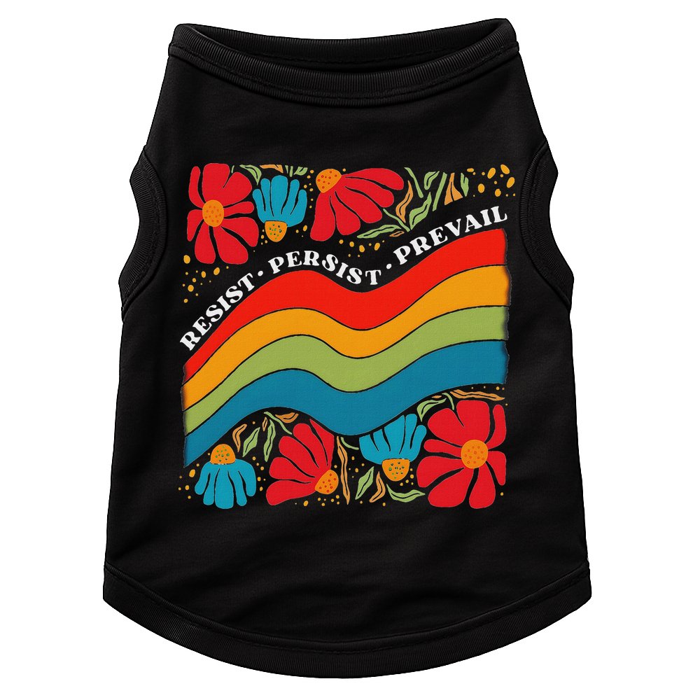 Resist Persist Prevail Funny Liberal Political Boho Floral Doggie Tank