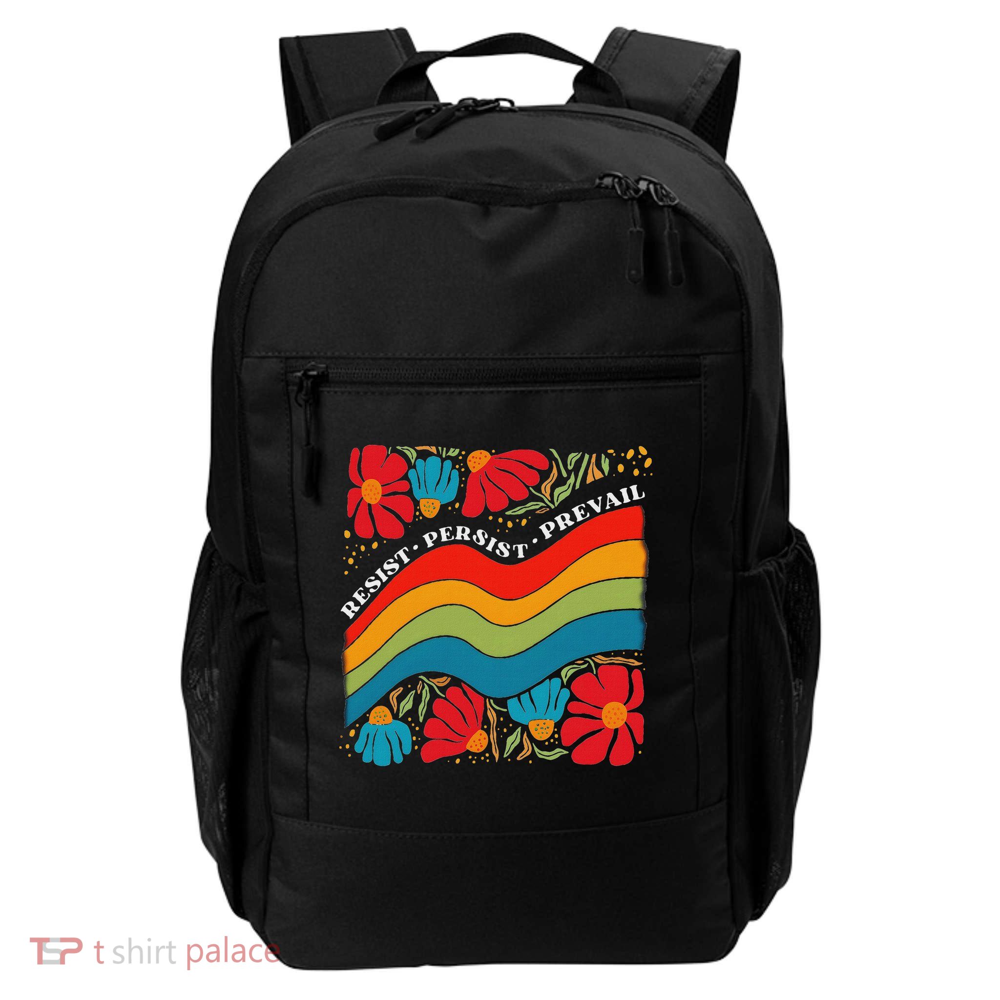 Resist Persist Prevail Funny Liberal Political Boho Floral Daily Commute Backpack