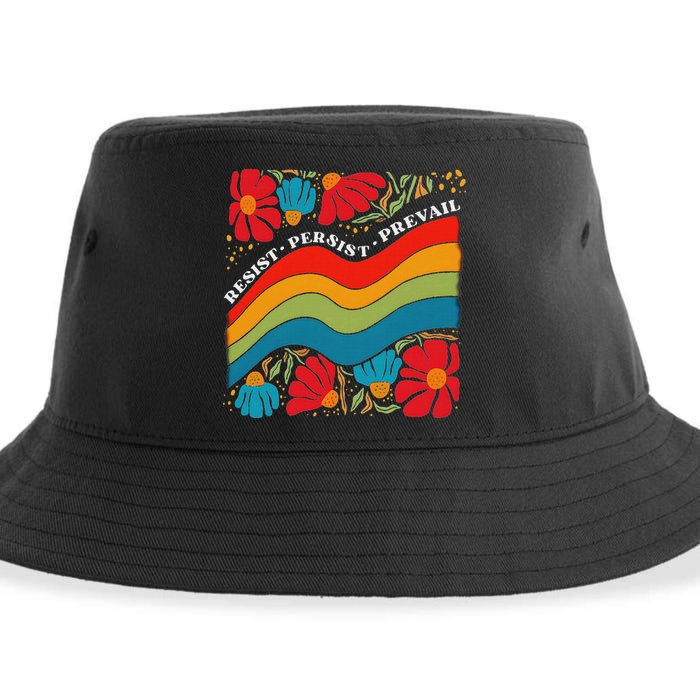 Resist Persist Prevail Funny Liberal Political Boho Floral Sustainable Bucket Hat