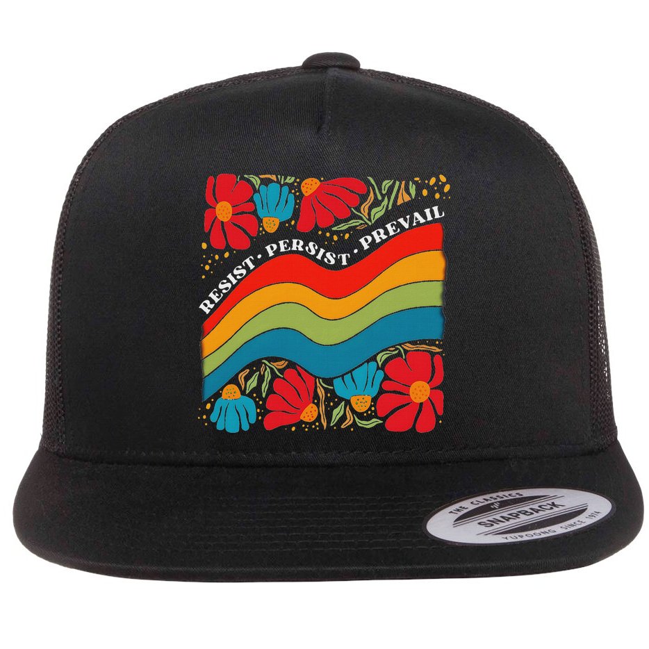 Resist Persist Prevail Funny Liberal Political Boho Floral Flat Bill Trucker Hat