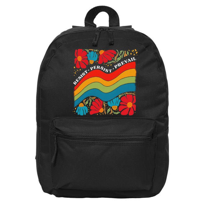 Resist Persist Prevail Funny Liberal Political Boho Floral 16 in Basic Backpack