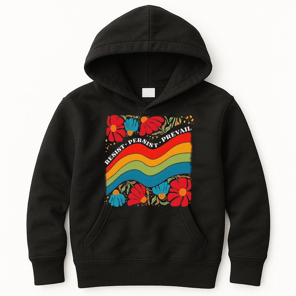 Resist Persist Prevail Funny Liberal Political Boho Floral Kids Hoodie