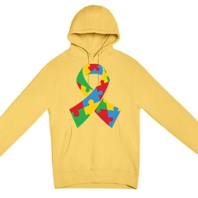 Ribbon Puzzle Piece Autism Awareness Month Gift Premium Pullover Hoodie