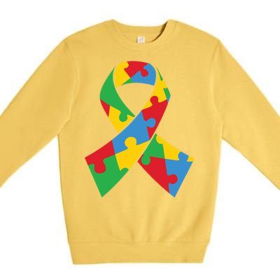 Ribbon Puzzle Piece Autism Awareness Month Gift Premium Crewneck Sweatshirt