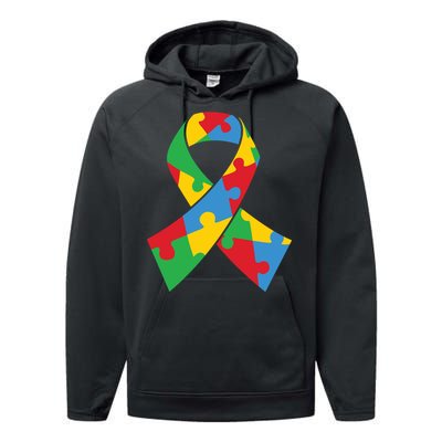 Ribbon Puzzle Piece Autism Awareness Month Gift Performance Fleece Hoodie