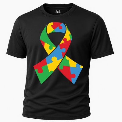 Ribbon Puzzle Piece Autism Awareness Month Gift Cooling Performance Crew T-Shirt