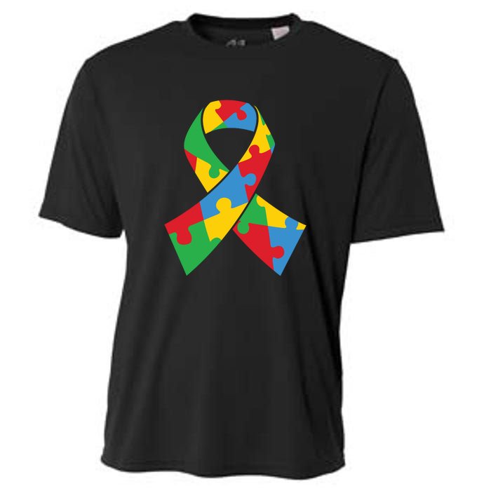 Ribbon Puzzle Piece Autism Awareness Month Gift Cooling Performance Crew T-Shirt