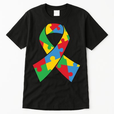 Ribbon Puzzle Piece Autism Awareness Month Gift Tall T-Shirt