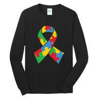 Ribbon Puzzle Piece Autism Awareness Month Gift Tall Long Sleeve T-Shirt