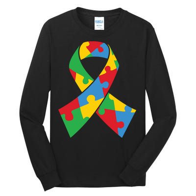 Ribbon Puzzle Piece Autism Awareness Month Gift Tall Long Sleeve T-Shirt