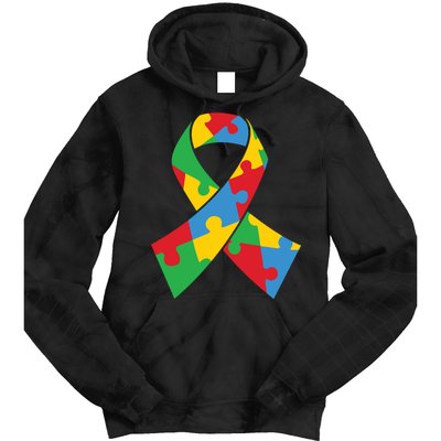 Ribbon Puzzle Piece Autism Awareness Month Gift Tie Dye Hoodie