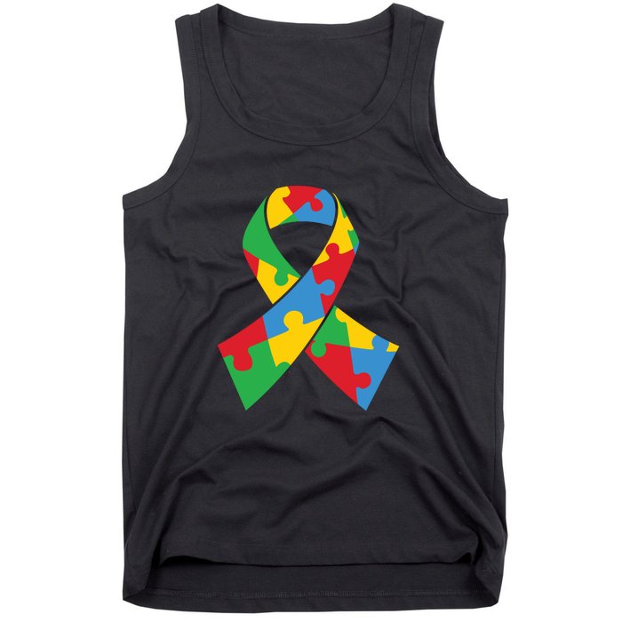 Ribbon Puzzle Piece Autism Awareness Month Gift Tank Top