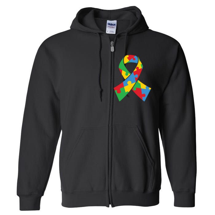 Ribbon Puzzle Piece Autism Awareness Month Gift Full Zip Hoodie