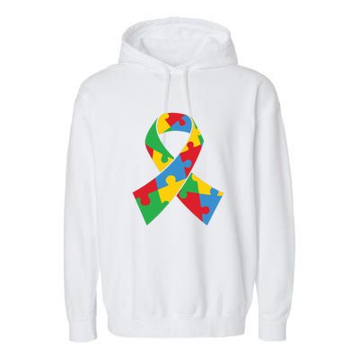 Ribbon Puzzle Piece Autism Awareness Month Gift Garment-Dyed Fleece Hoodie