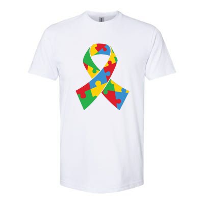 Ribbon Puzzle Piece Autism Awareness Month Gift Softstyle CVC T-Shirt